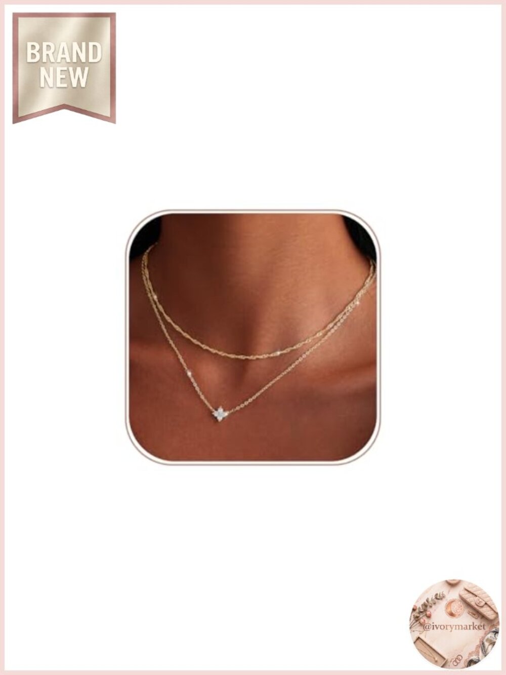 Layered Gold Plated Necklace Set for Women, Dainty Cubic Zirconia Pendant,
